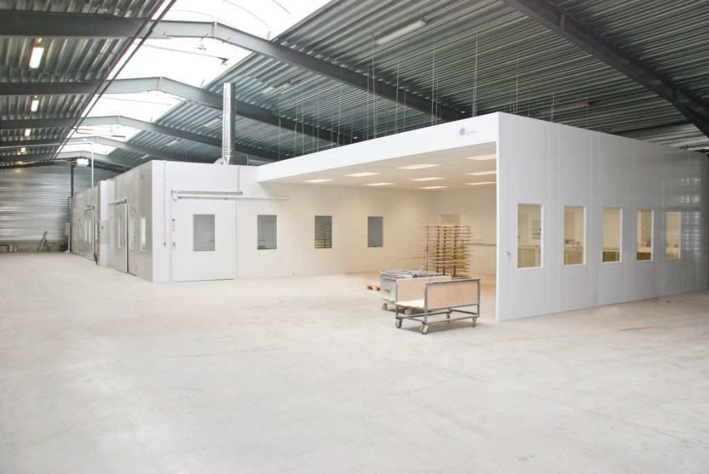 Paint workshop in wood industry: sanding booth, painting room, flash-off area, drying booth and mixing room Paint workshop in wood industry: sanding booth, painting room, flash-off area, drying booth and mixing room