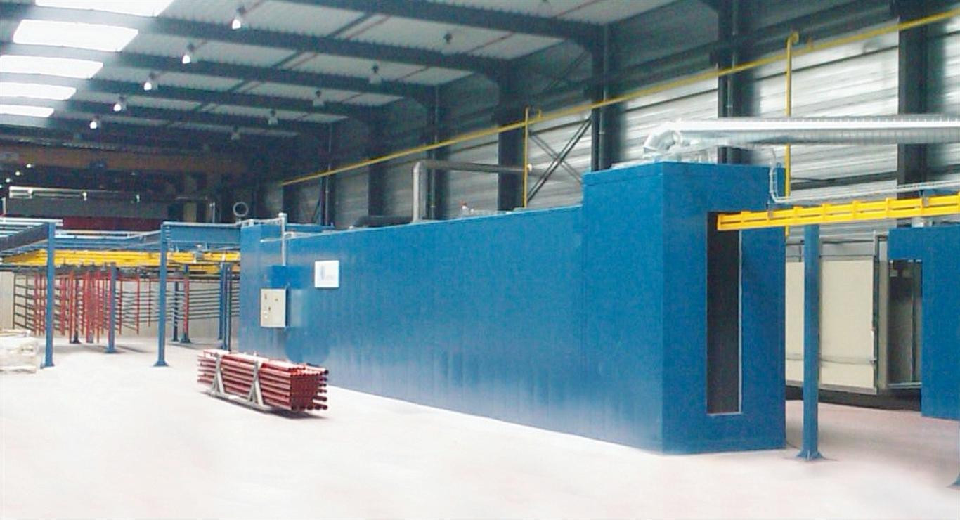 Tunnel powder coating oven up to 250°C with P&F Conveyor Tunnel powder coating oven up to 250°C with P&F Conveyor