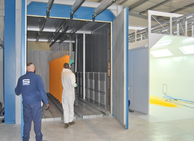 Powder oven with direct burner Powder oven with direct burner