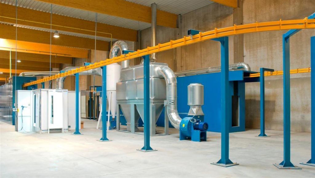 Cabine de tête-bêche avec cyclone pour la récupération de la poudre Cabine de tête-bêche avec cyclone pour la récupération de la poudre