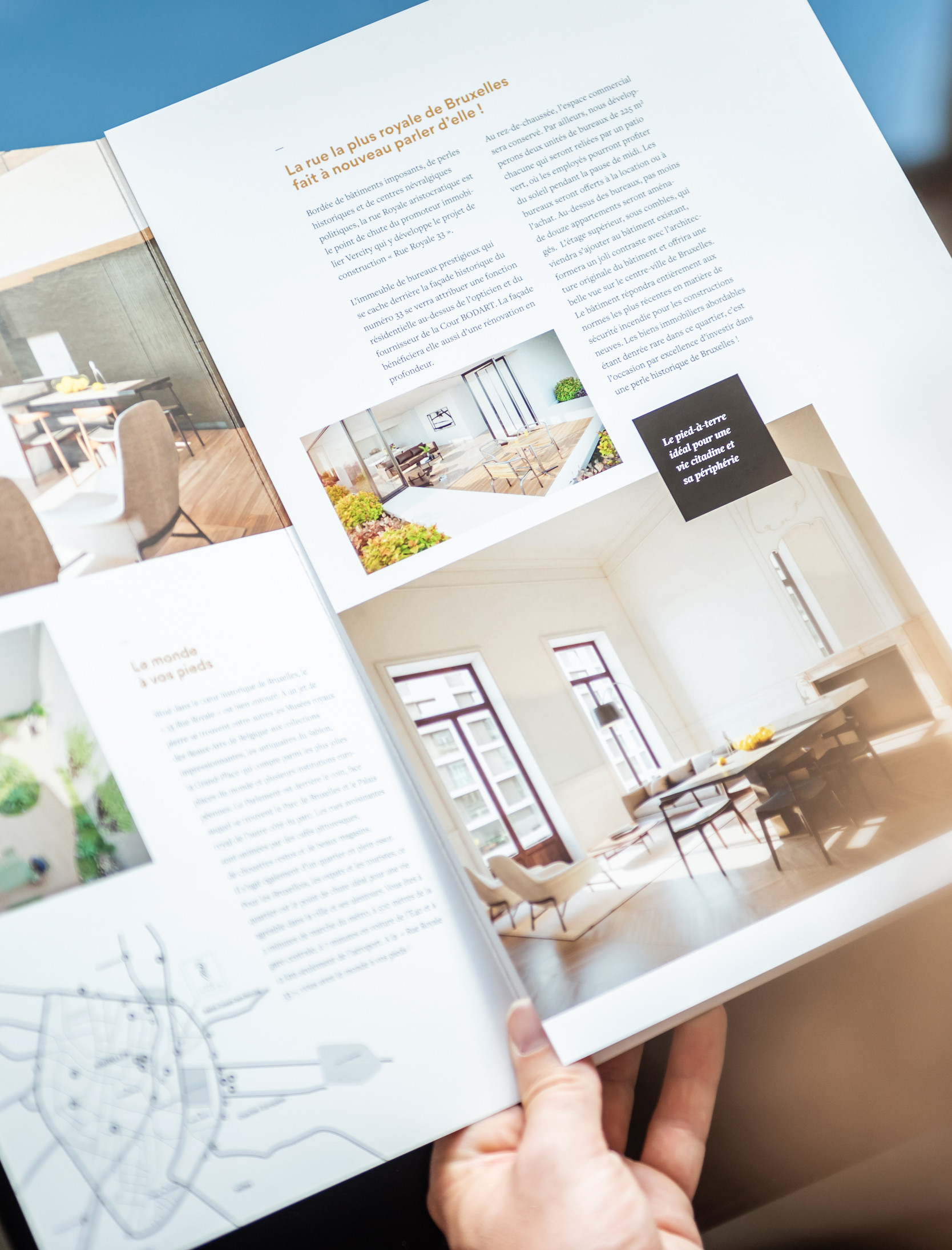 Capone deed het grafisch ontwerp van deze brochure voor Rue Royale 33 