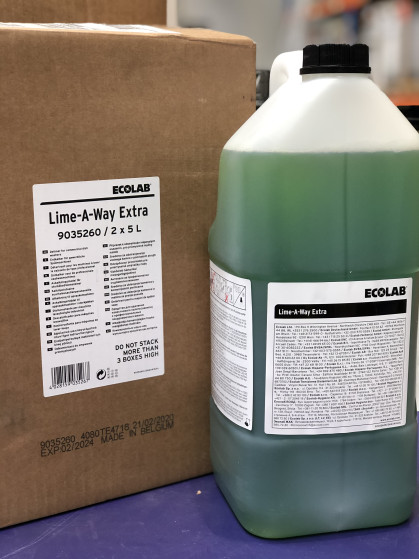 Ecolab Lime-A-Way Extra 2x5L sterk ontkalkingsproduct Sterk zuurhoudend ontkalkingsproduct voor industriële vaatwasmachines en bain-maries.