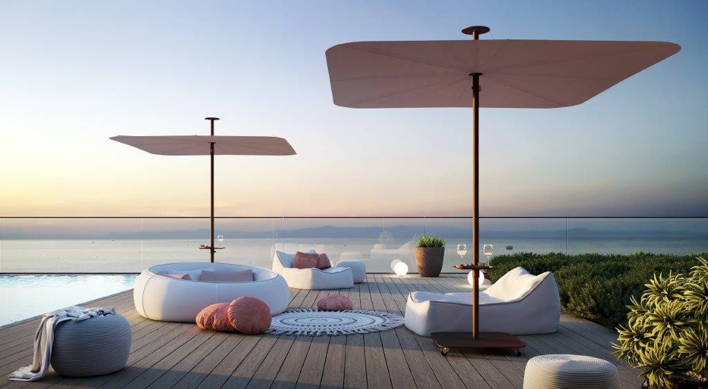 Infina UX Garden umbrella_Culture_Infina_LR Infina UX Garden umbrella_Culture_Infina_LR, Sunbrella Blush, option small table